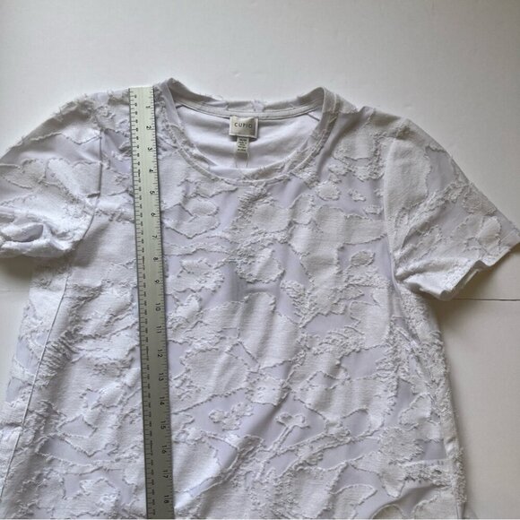 NWT Cupio White Blouse  Sheer Burnout Floral Short Sleeve Vented Round Hem Sz M - Picture 7 of 14